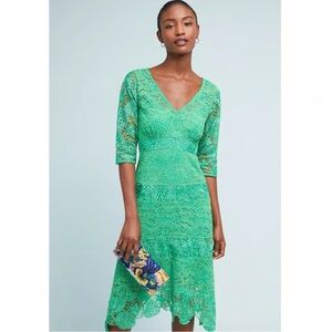 Tracy Reese Anthropologie Angelica Lace Midi Dress in Green Fully Lined 8 Medium